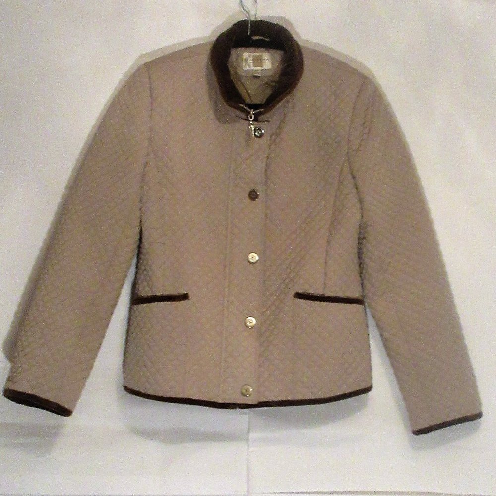 Gallery Beige and Brown Quilted Water Resistant Jacket Zipped Petite Small